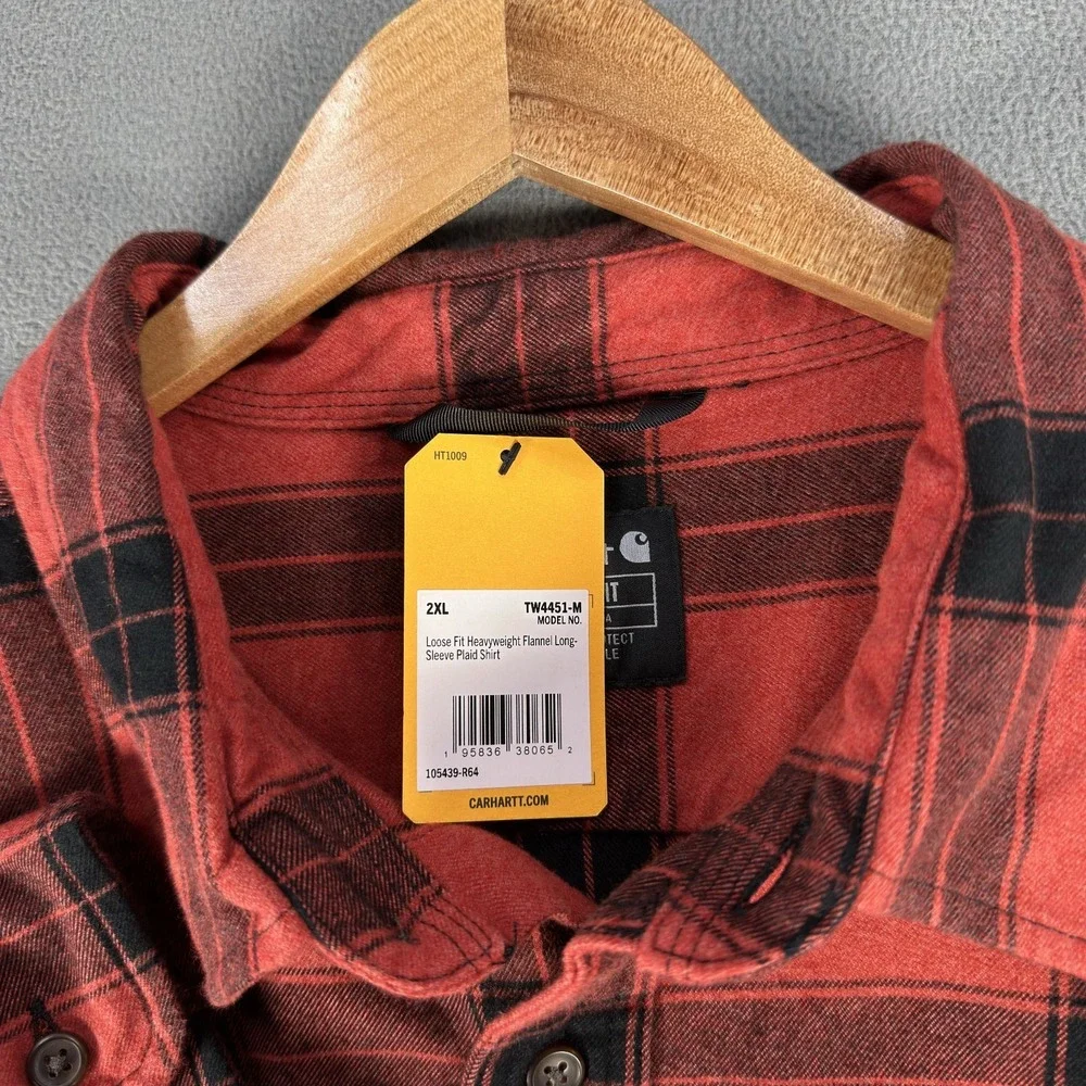 Carhartt Shirt Mens 2XL Red Plaid Loose Fit Heavyweight Flannel Workwear New - Picture 7 of 8